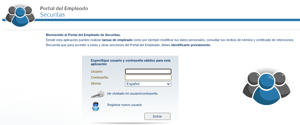 Captura de pantalla del formulario de acceso al Portal del Empleado de Securitas