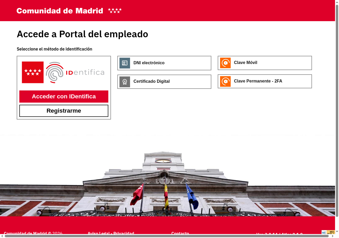 Captura de pantalla del formulario de acceso al Portal del Empleado de Sermas